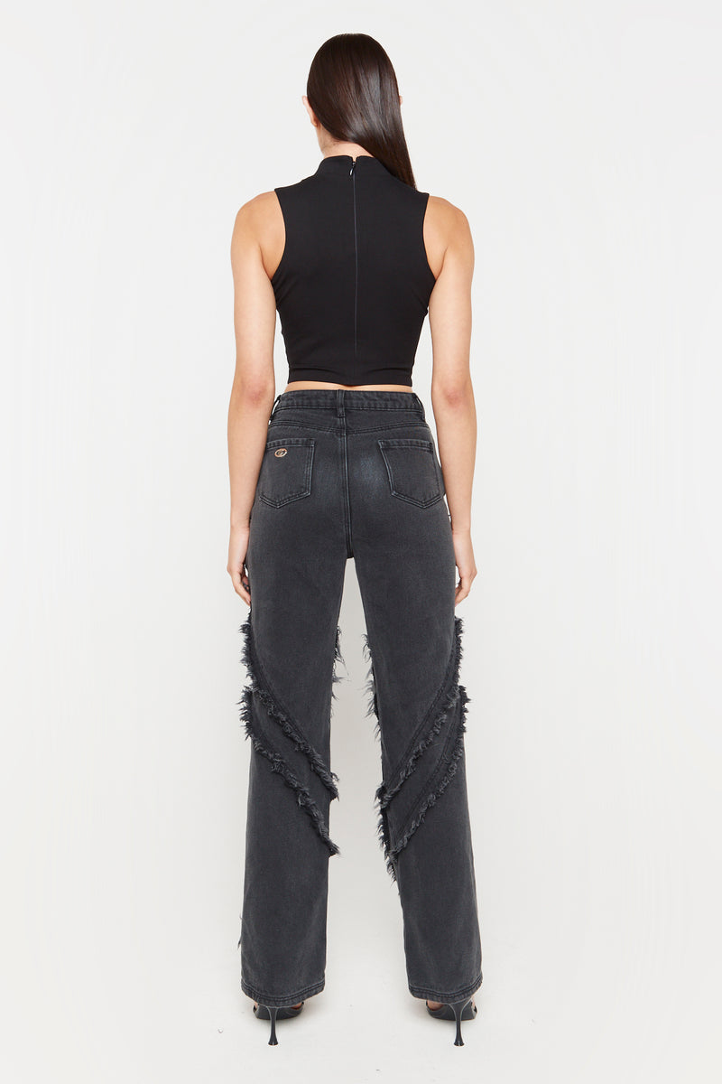 Black Frayed Detail Denim Jeans