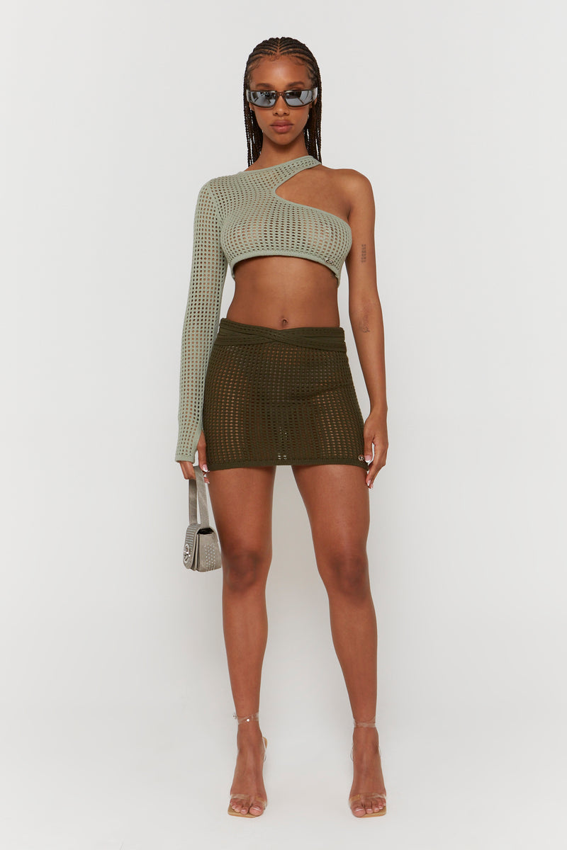 Khaki Knitted Mini Skirt