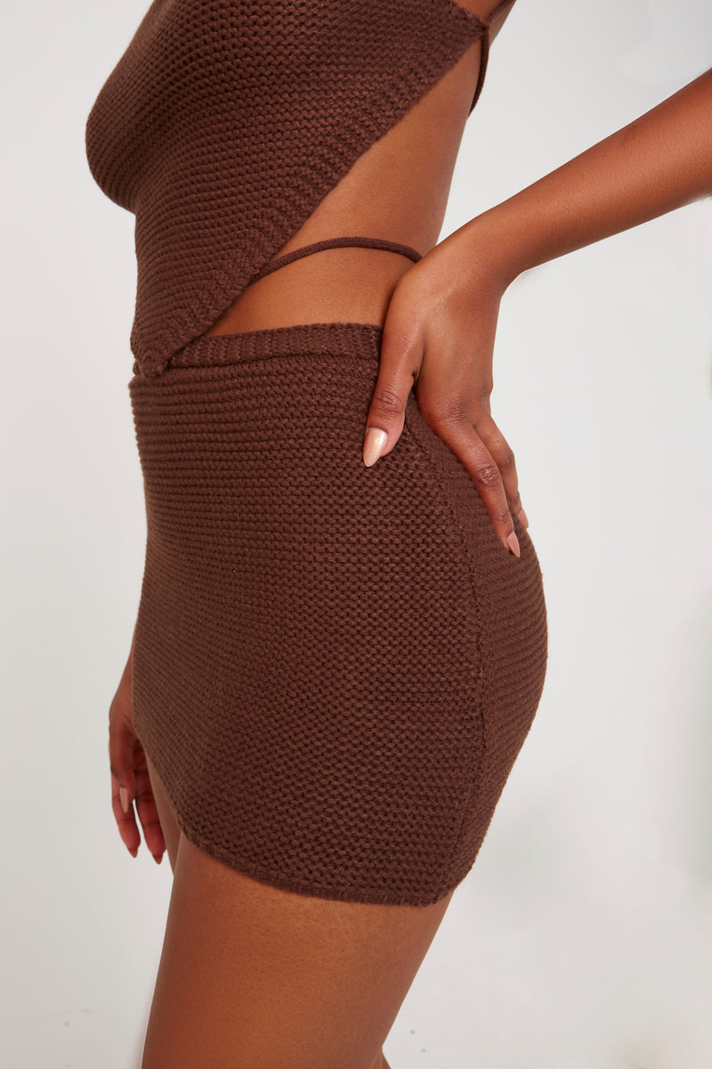 Brown Crochet Thong Detail Skirt