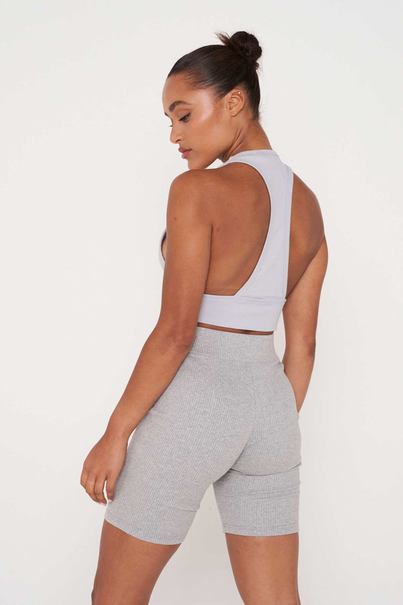 Light Grey Ribbed Front Panel Racerback Top