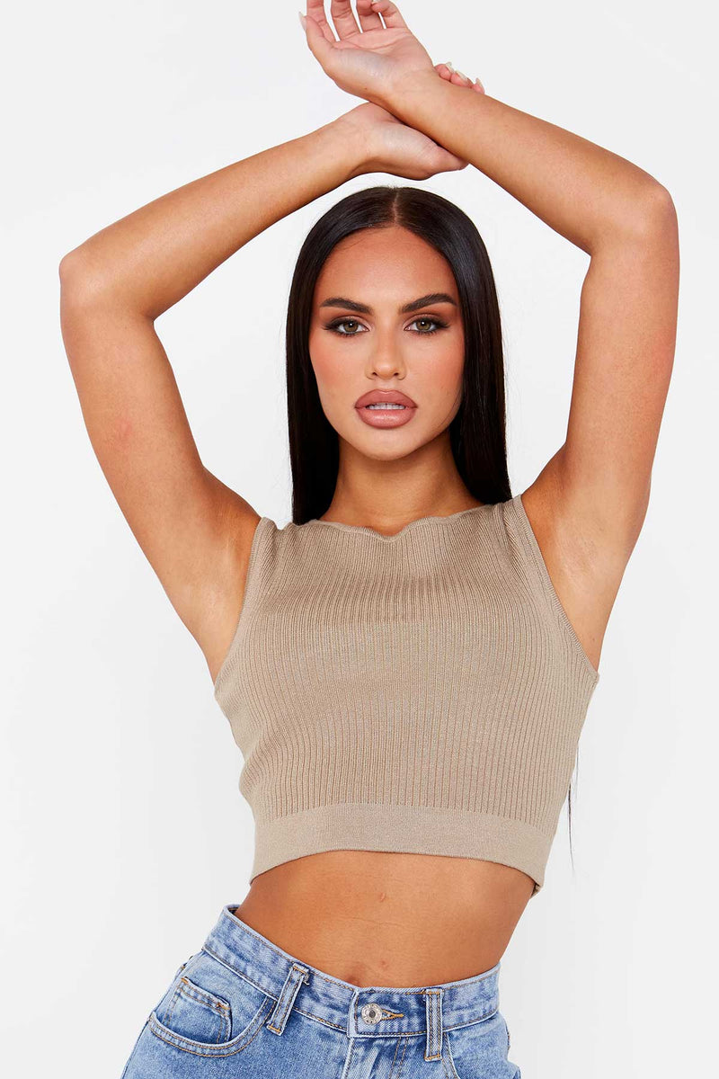 Sage Green Ribbed High Neck Top