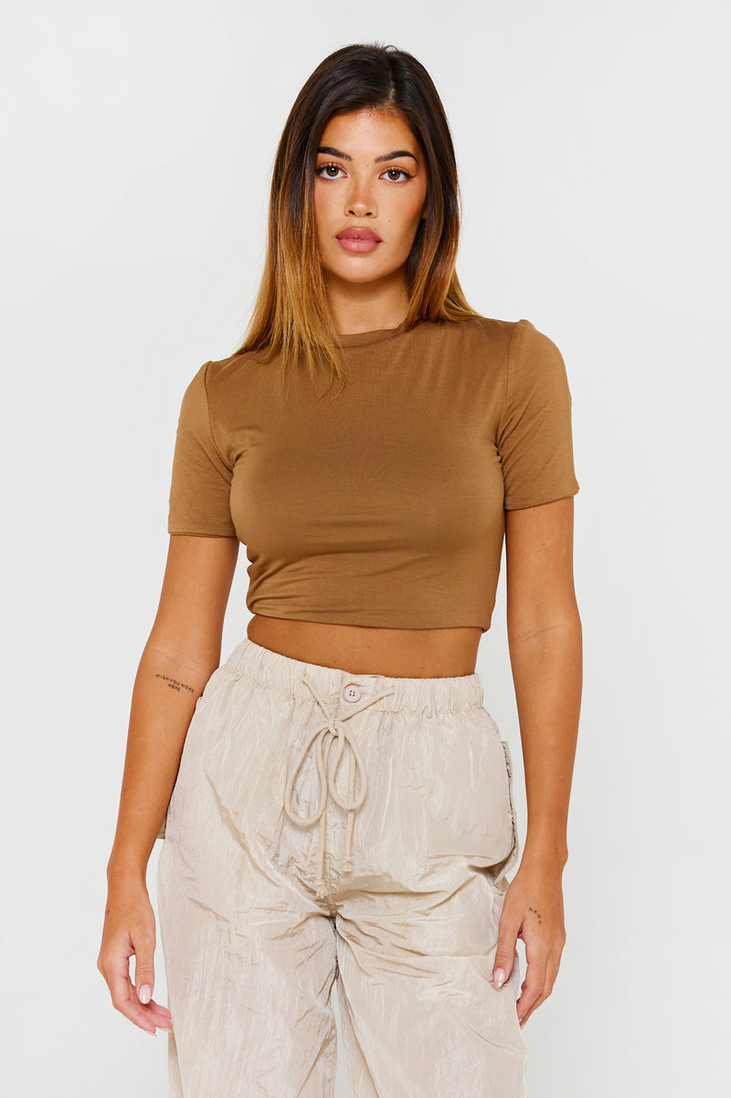 Brown Organic Bamboo Cropped T