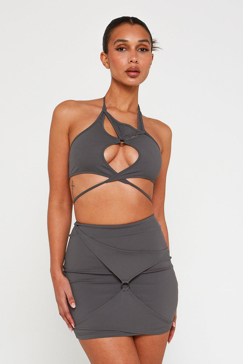 Charcoal Layered Strap Cut Out Crop