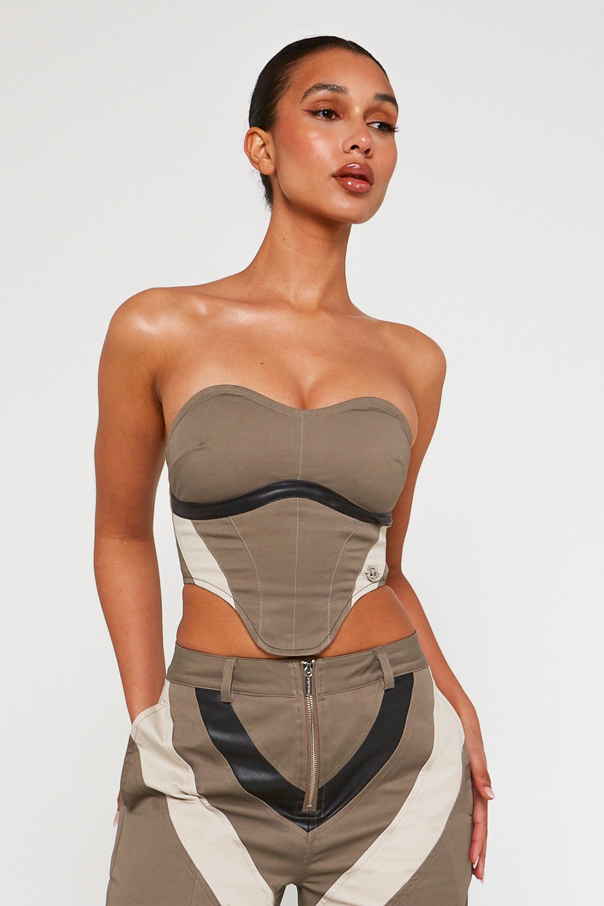 Textured printed strappy corset top - Wishupon