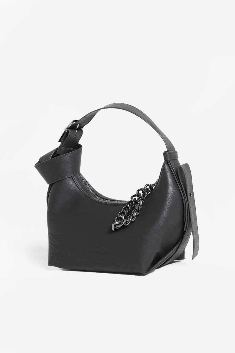 Black Knot and Chain Detail Shoulder Bag