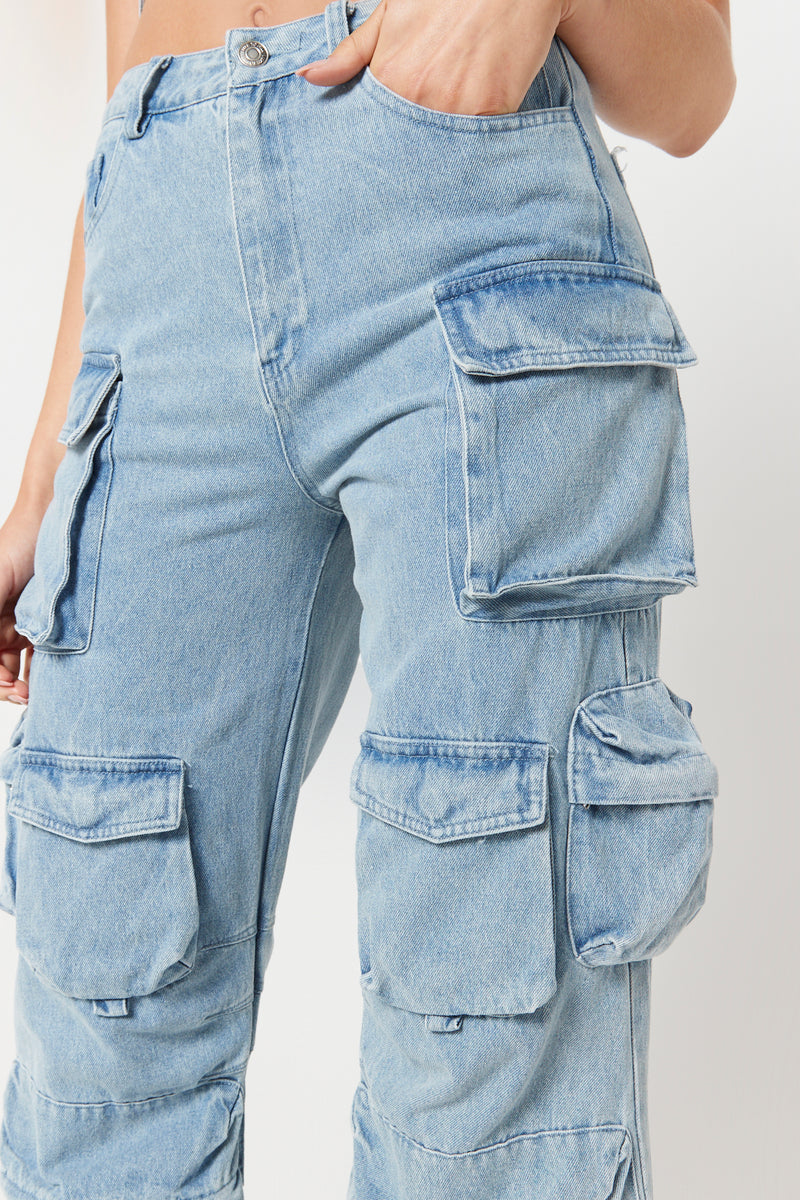 Julissa Denim Cargo Pants (Light Denim) - Laura's Boutique, Inc