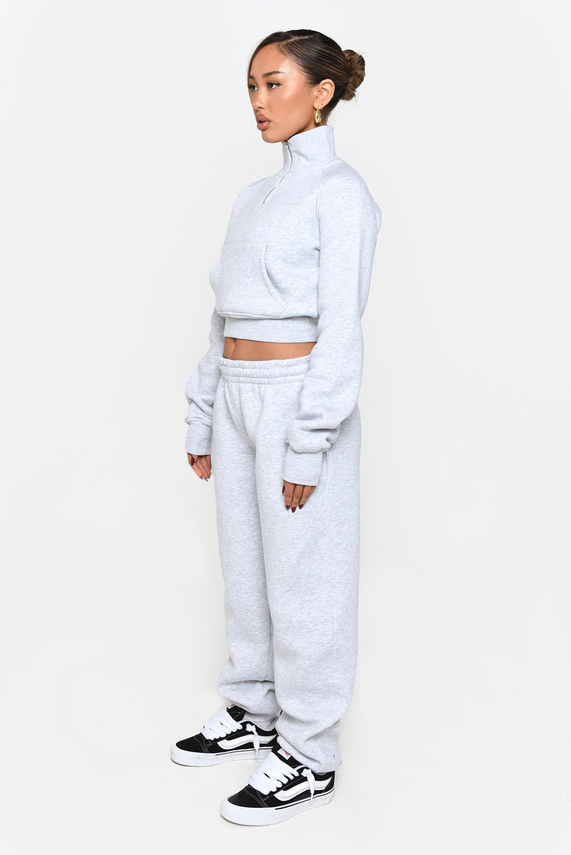 Grey Marl Core Cropped Quarter Zip Pullover
