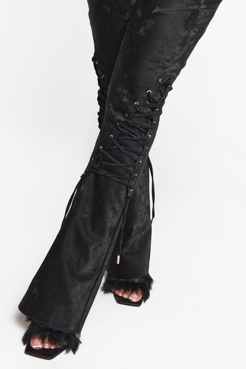 Black Lace Up Detail Trouser