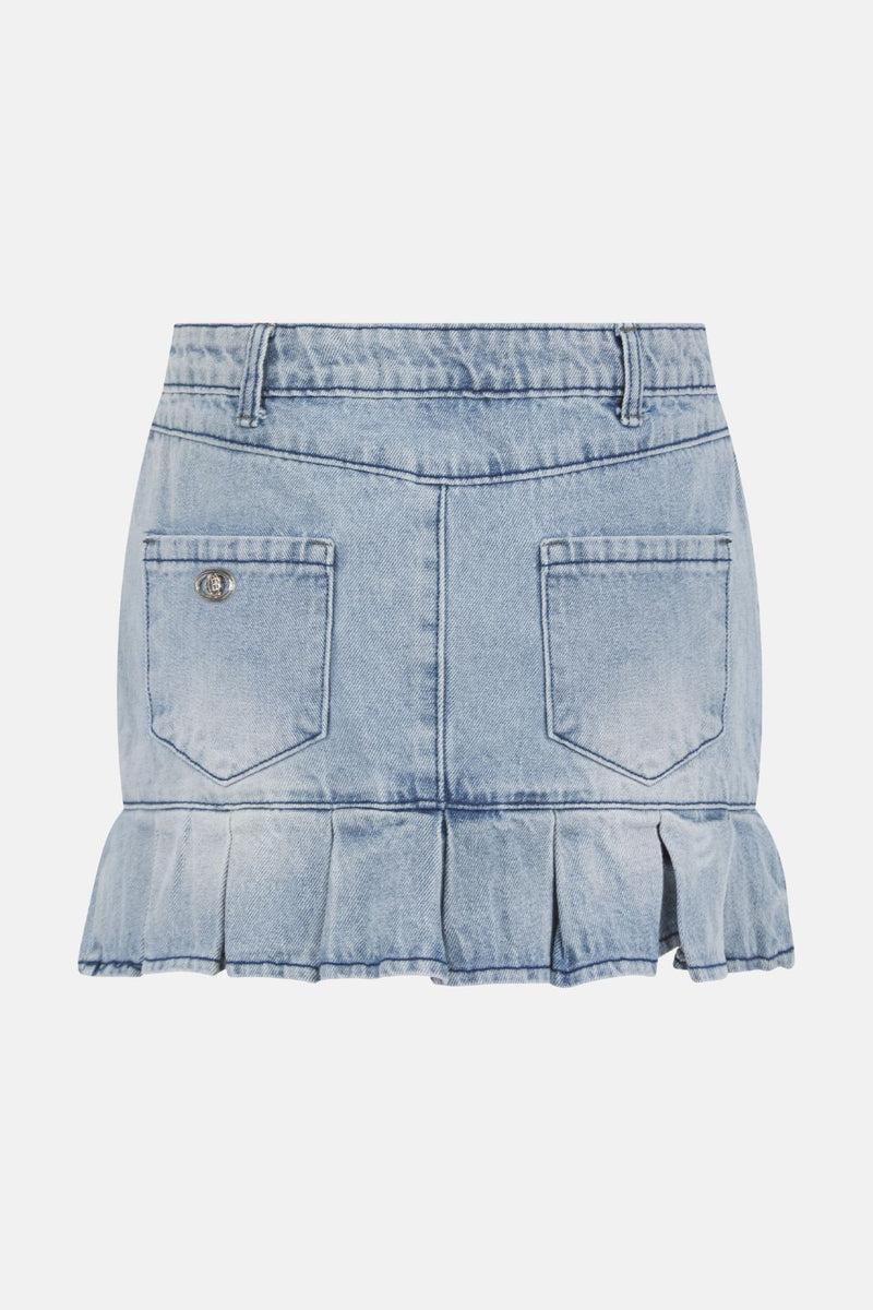 Blue Vintage Denim Pleated Mini Skirt