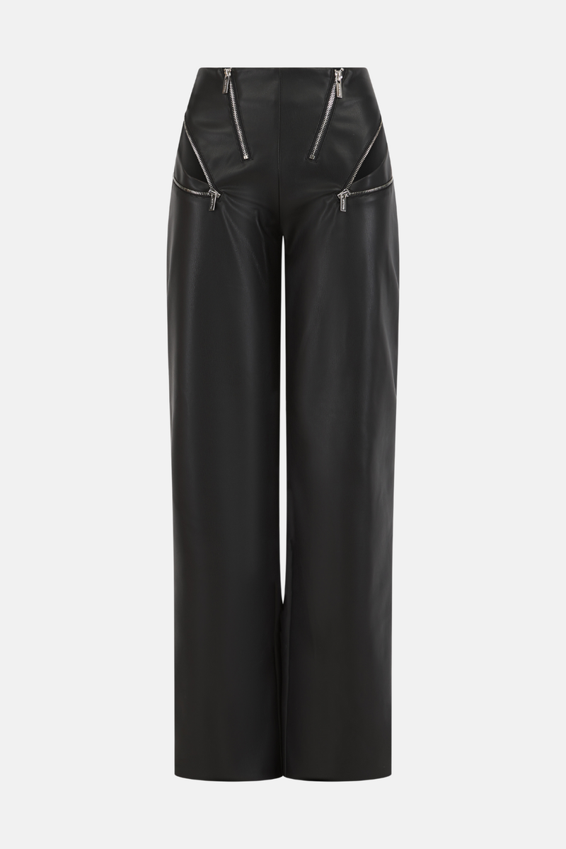 Black Cut Out Detail Leather Pants