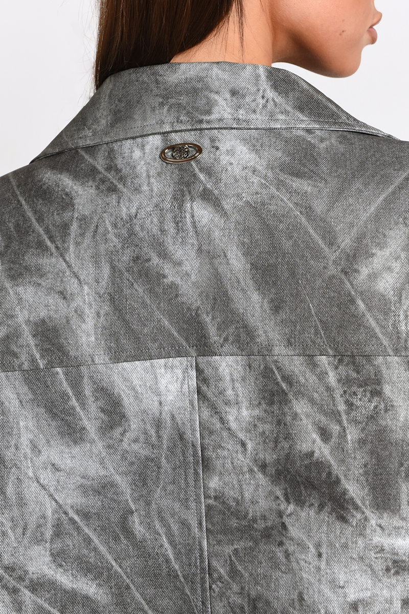 Charcoal Acid Wash Vegan Leather Oversized Biker Jacket