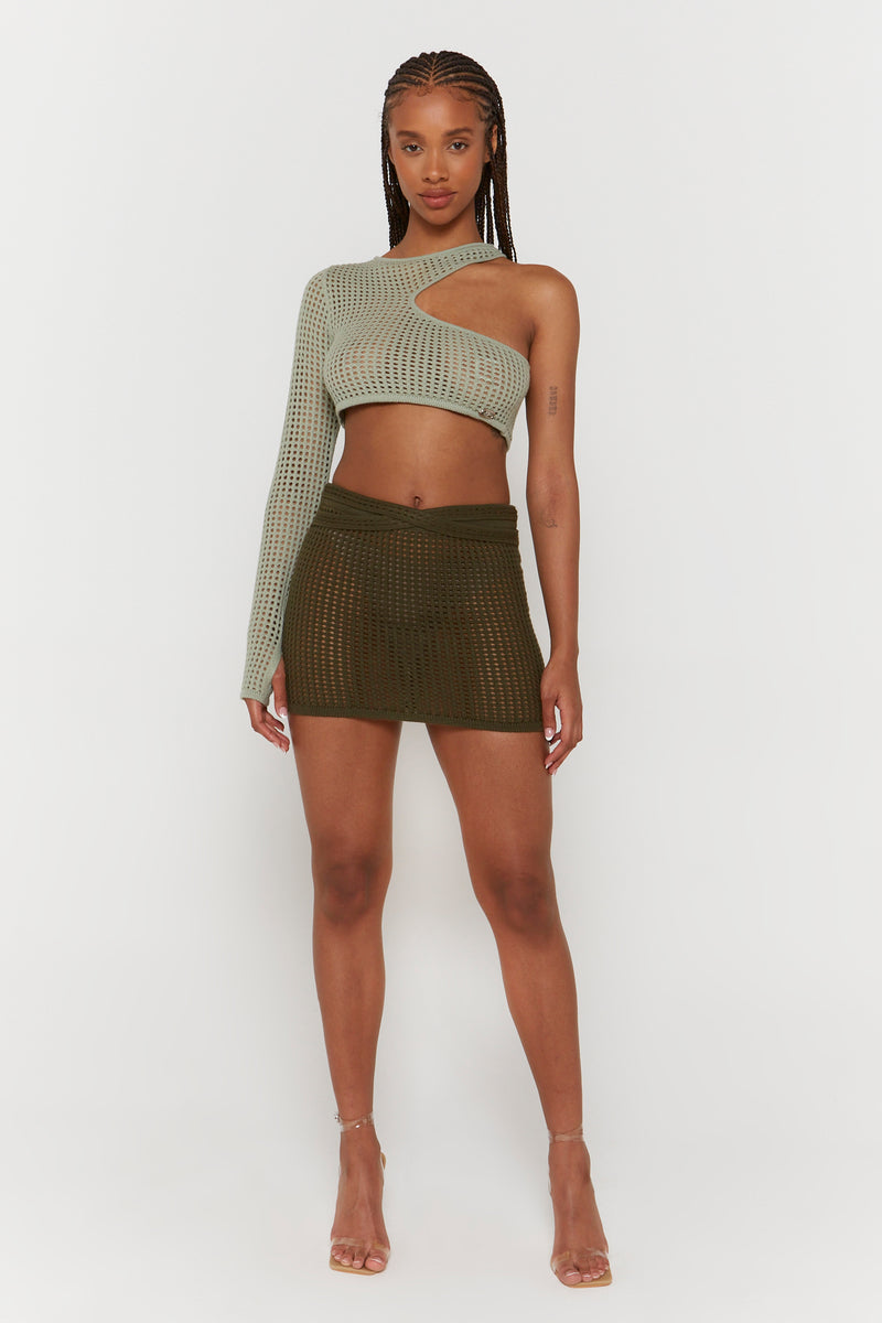 Sage Knitted One Sleeve Top