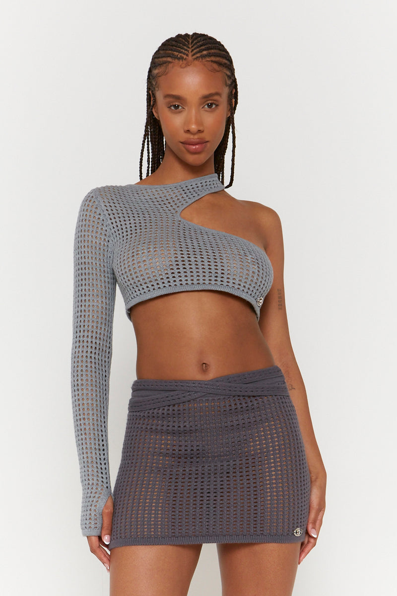 Light Grey Knitted One Sleeve Top