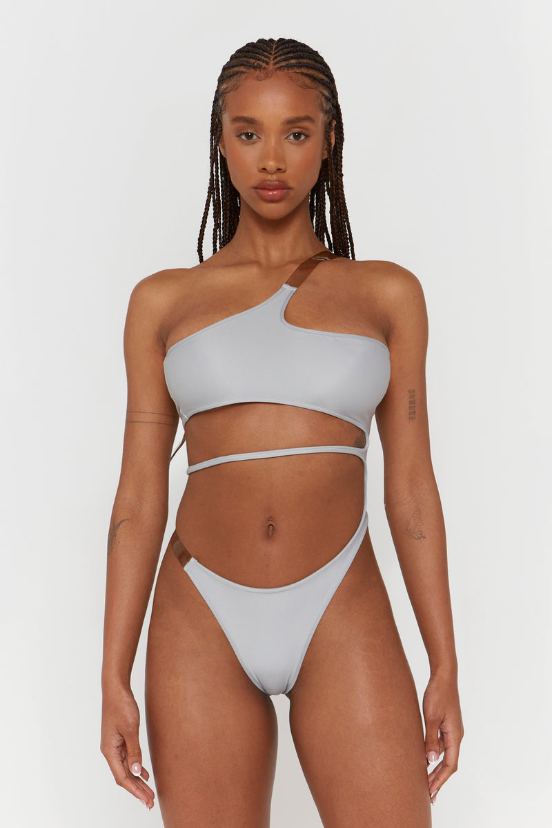 Light Grey Clear Strap Swimsuit