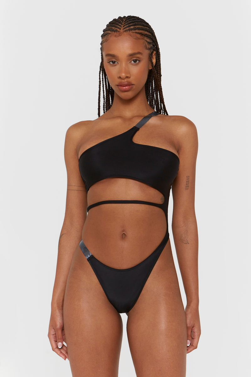 Black Clear Strap Swimsuit