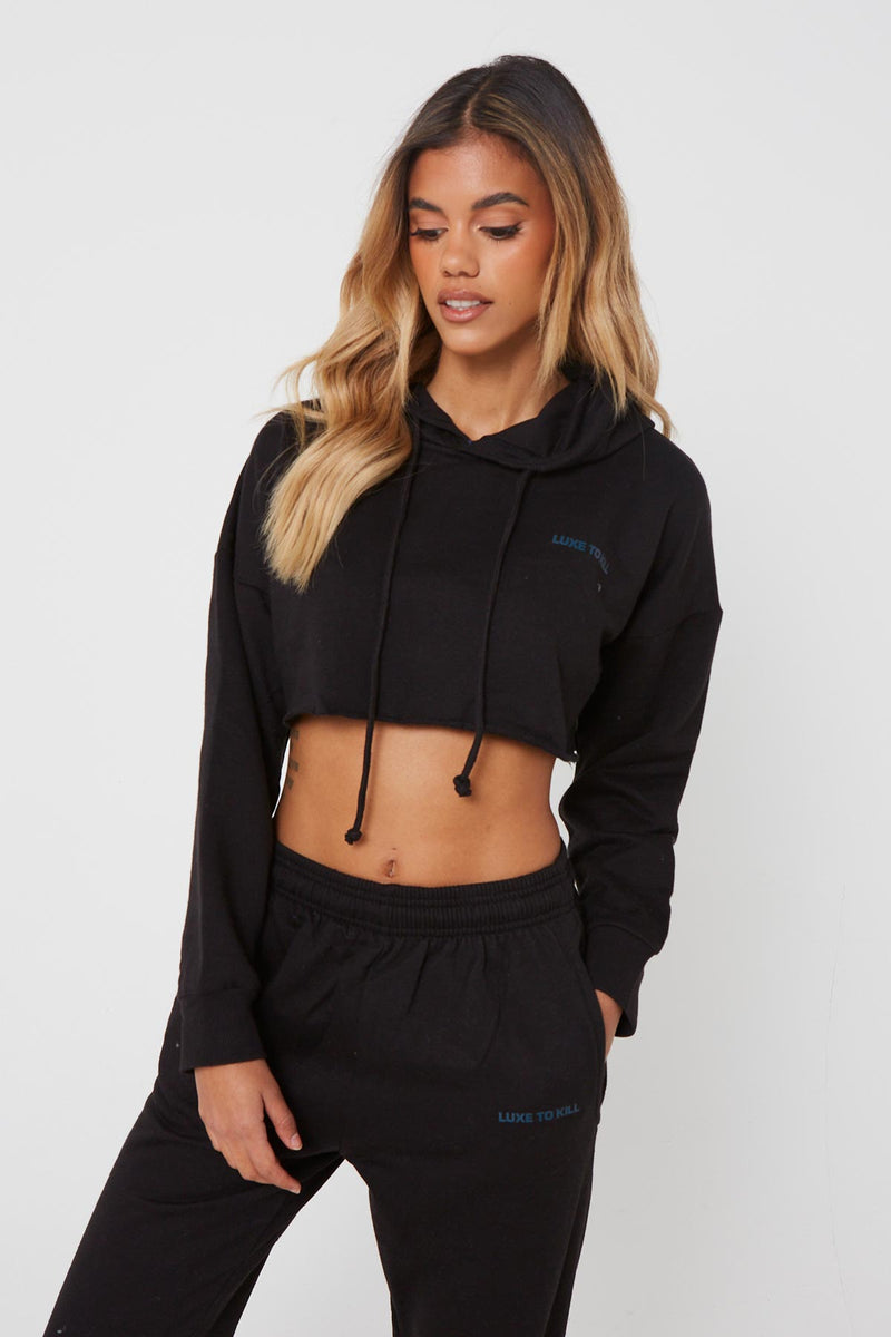 Black "Luxe To Kill" Cropped Hoodie
