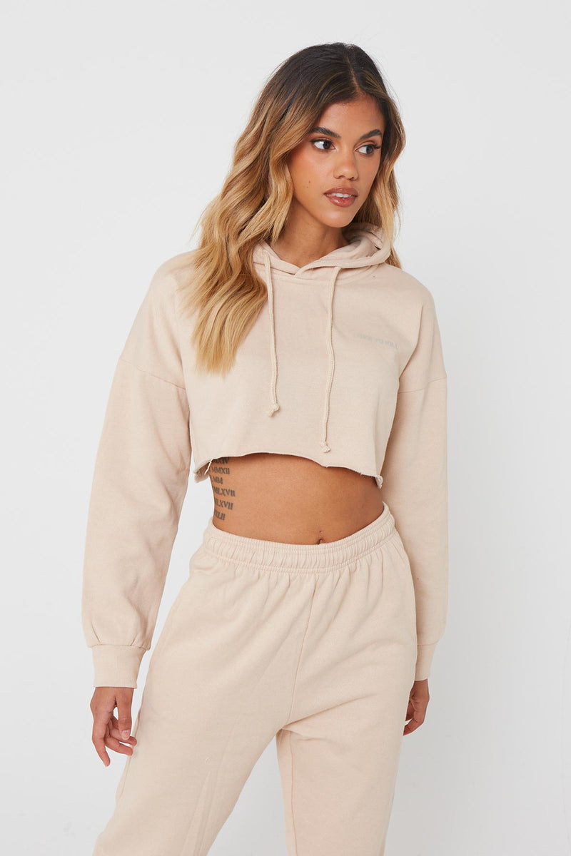 Beige "Luxe To Kill" Cropped Hoodie