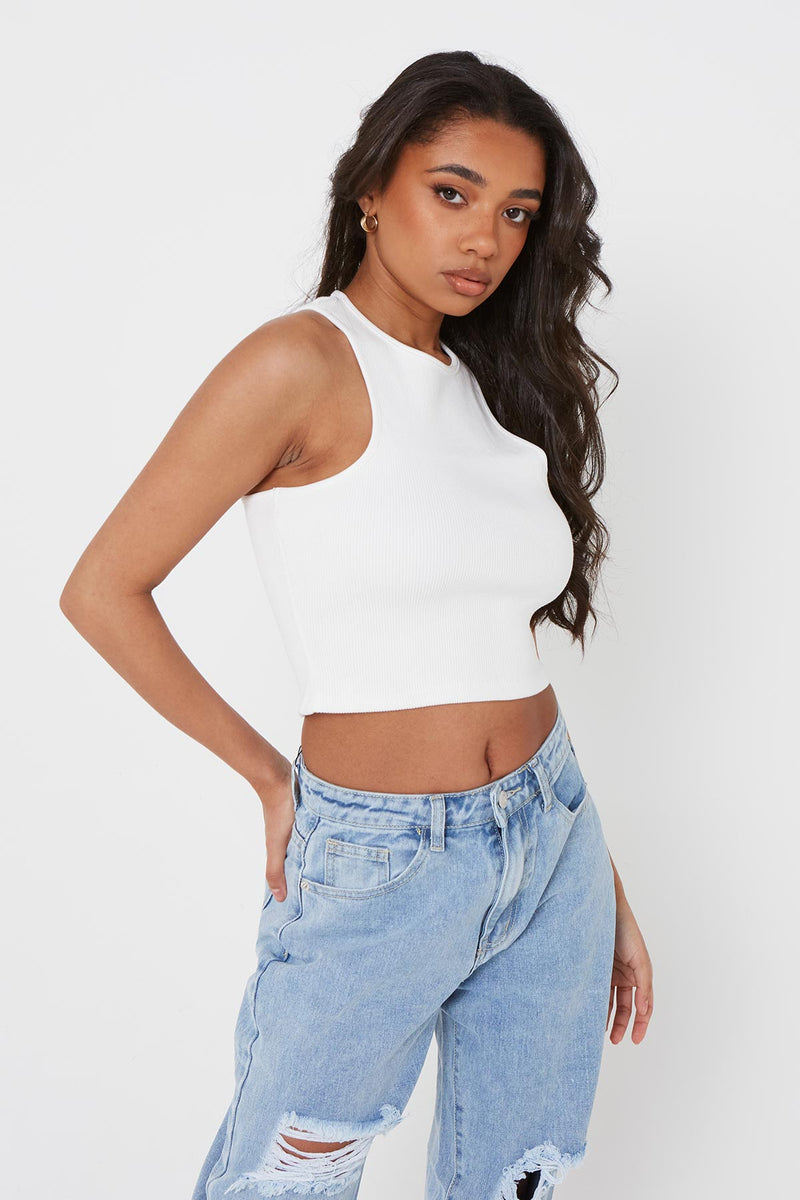 White Ribbed Heavyweight Crop Top