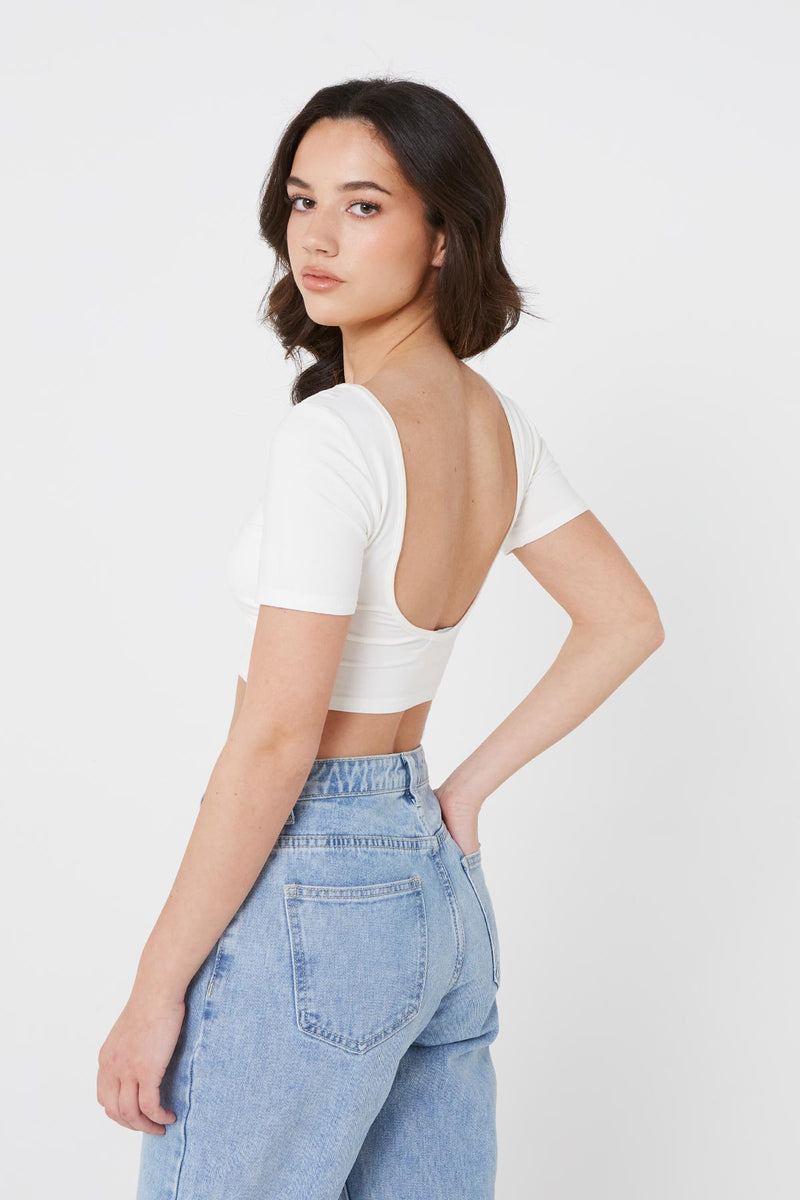 White Backless Top