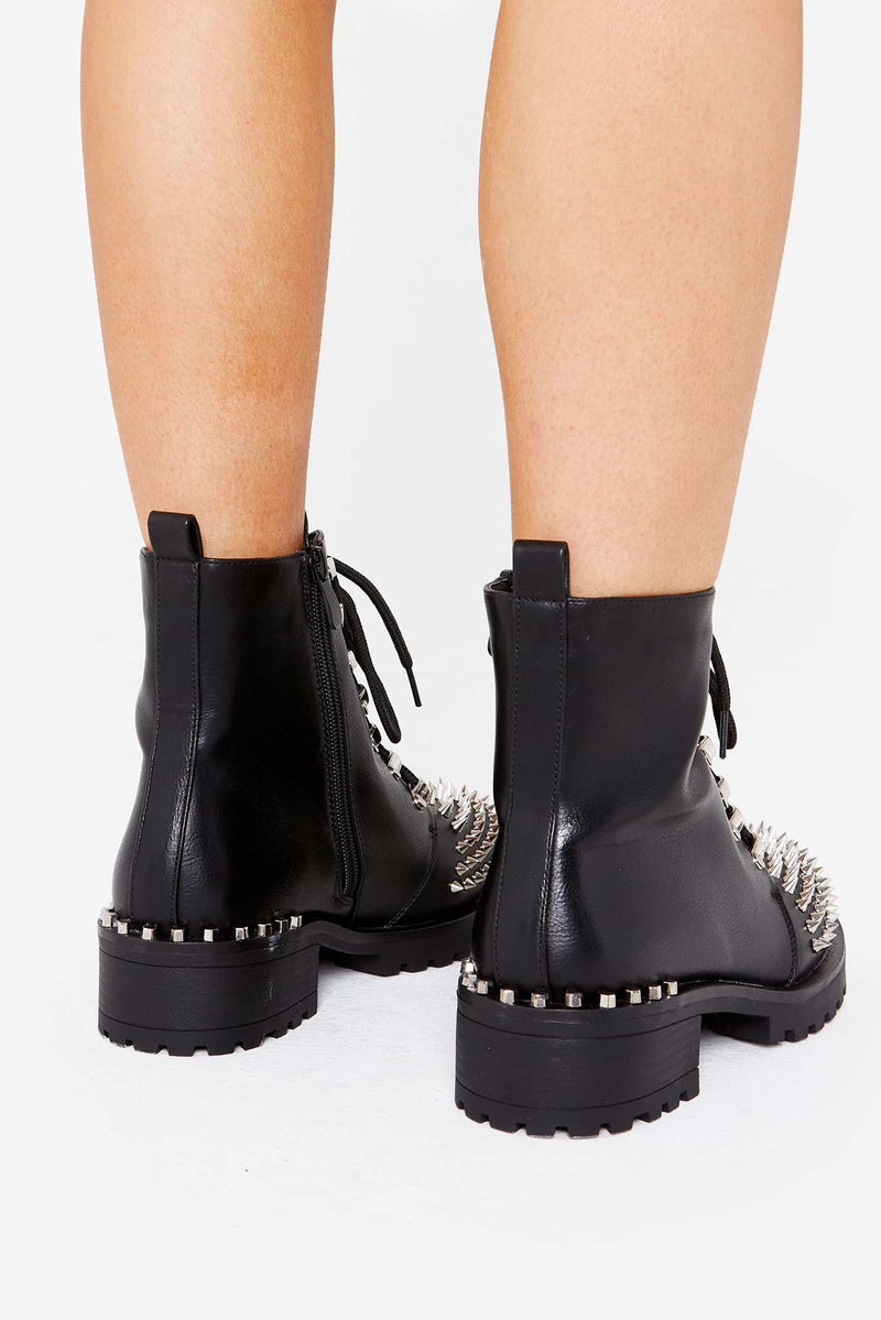 Axel Studded Biker Boots in Black Vegan Leather