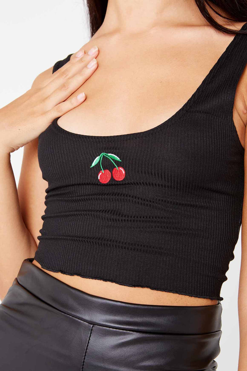 Black Embroidered Cherry Top