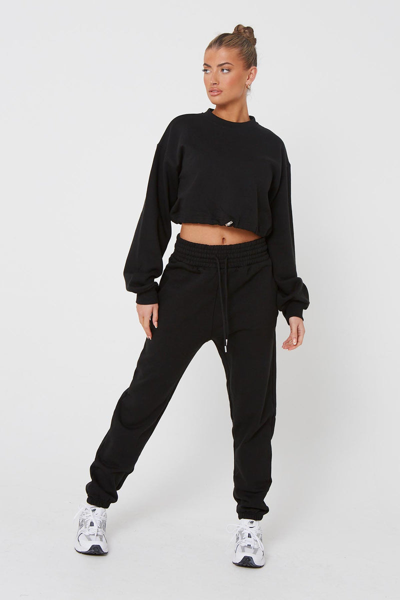 Black Premium Cropped Drawstring Sweater