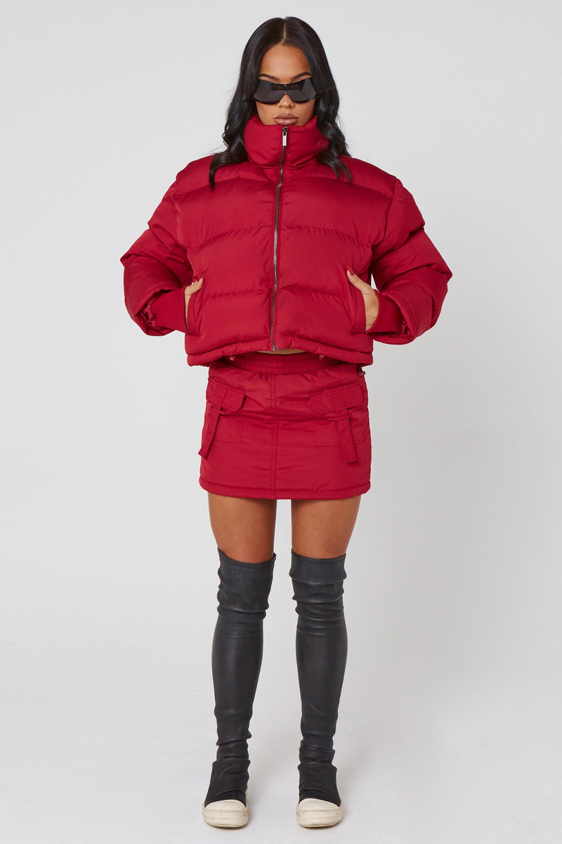 Cherry Red Cropped Puffer Coat