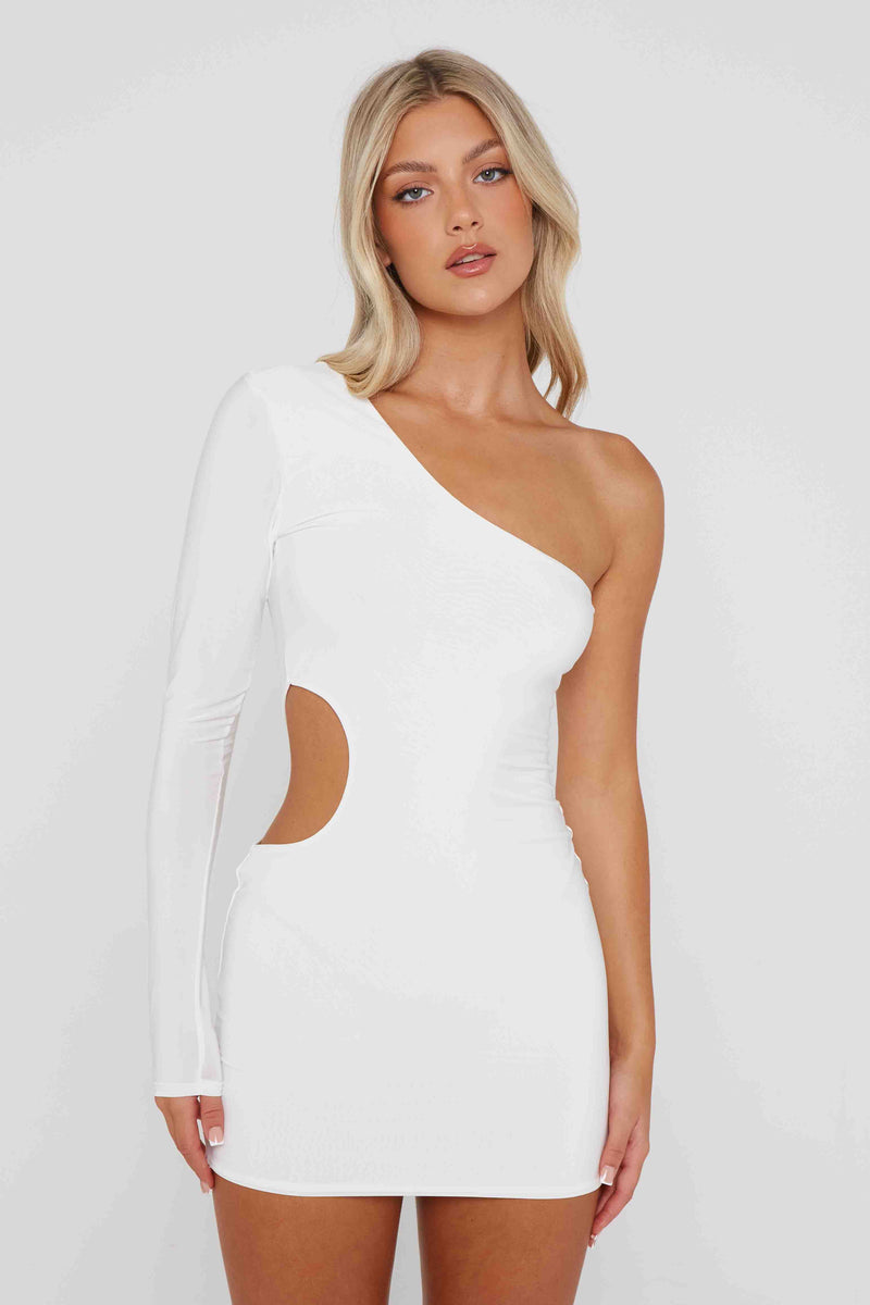 White Cut Out Mini Centre Dress