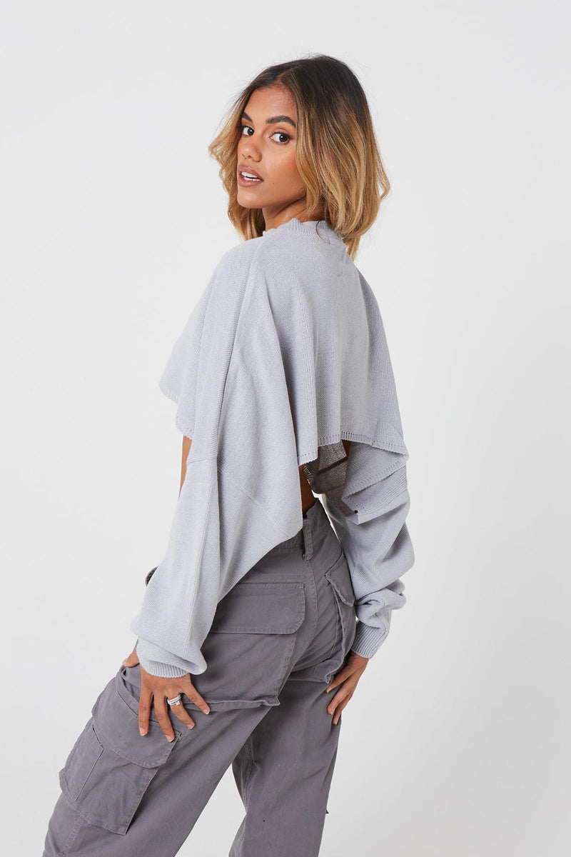 Grey Cropped Batwing Jumper