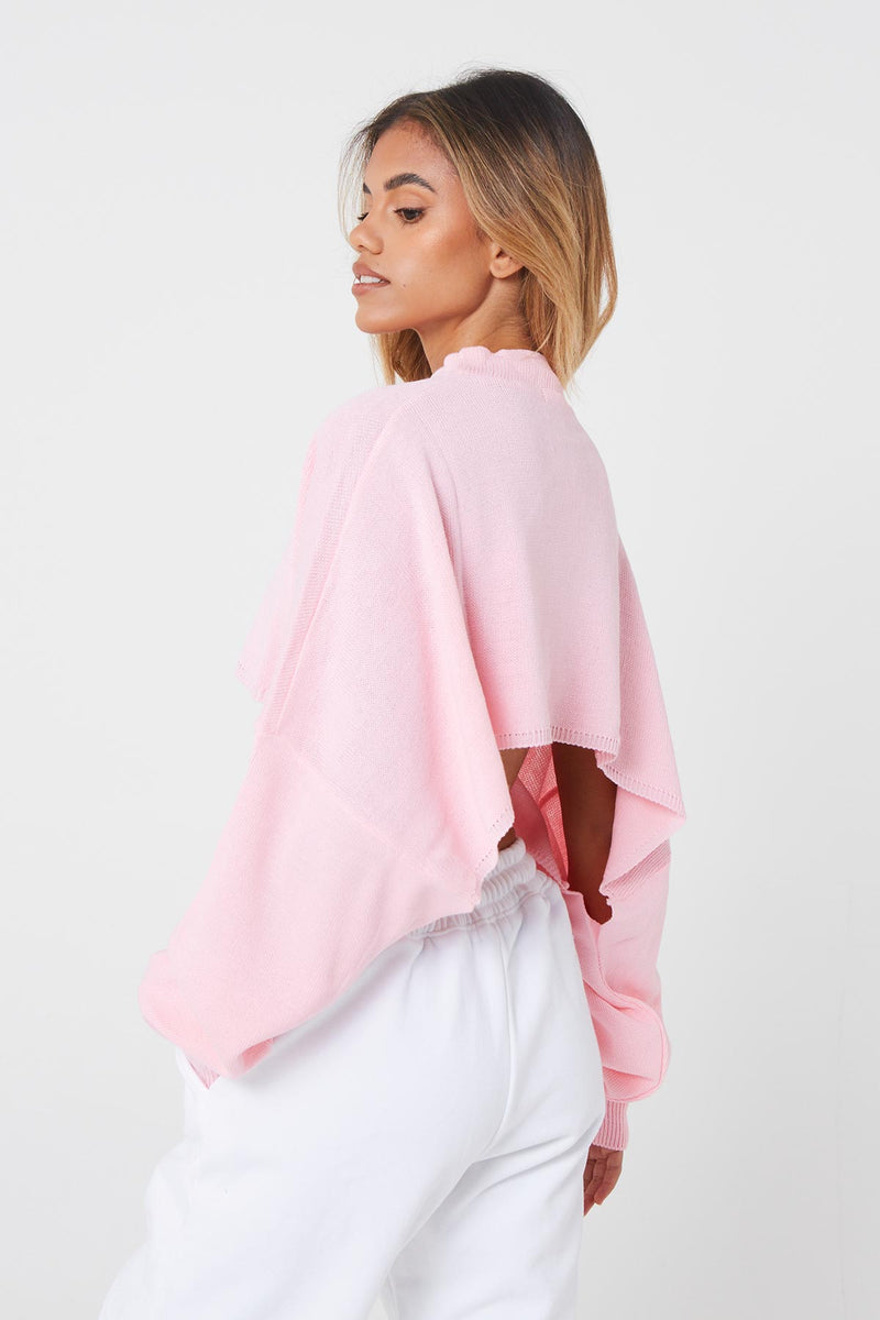Pink Cropped Batwing Jumper