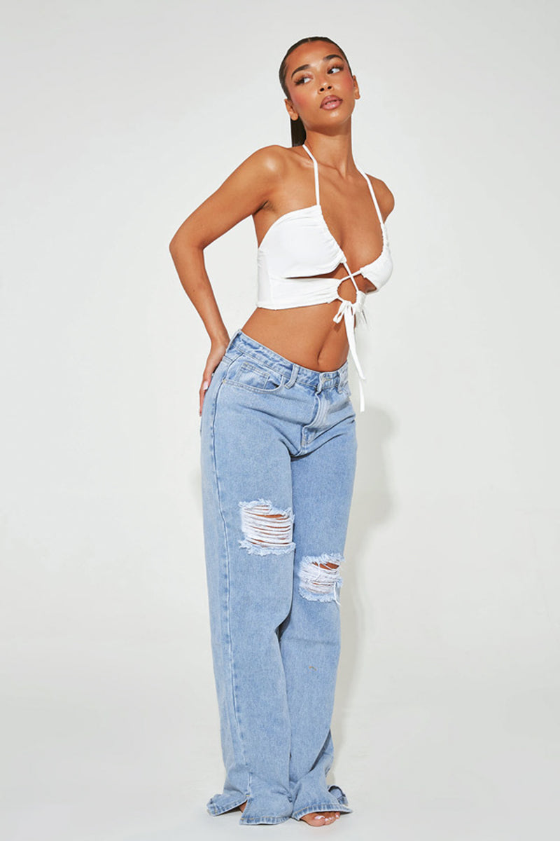 White Slinky Cut-Out Top