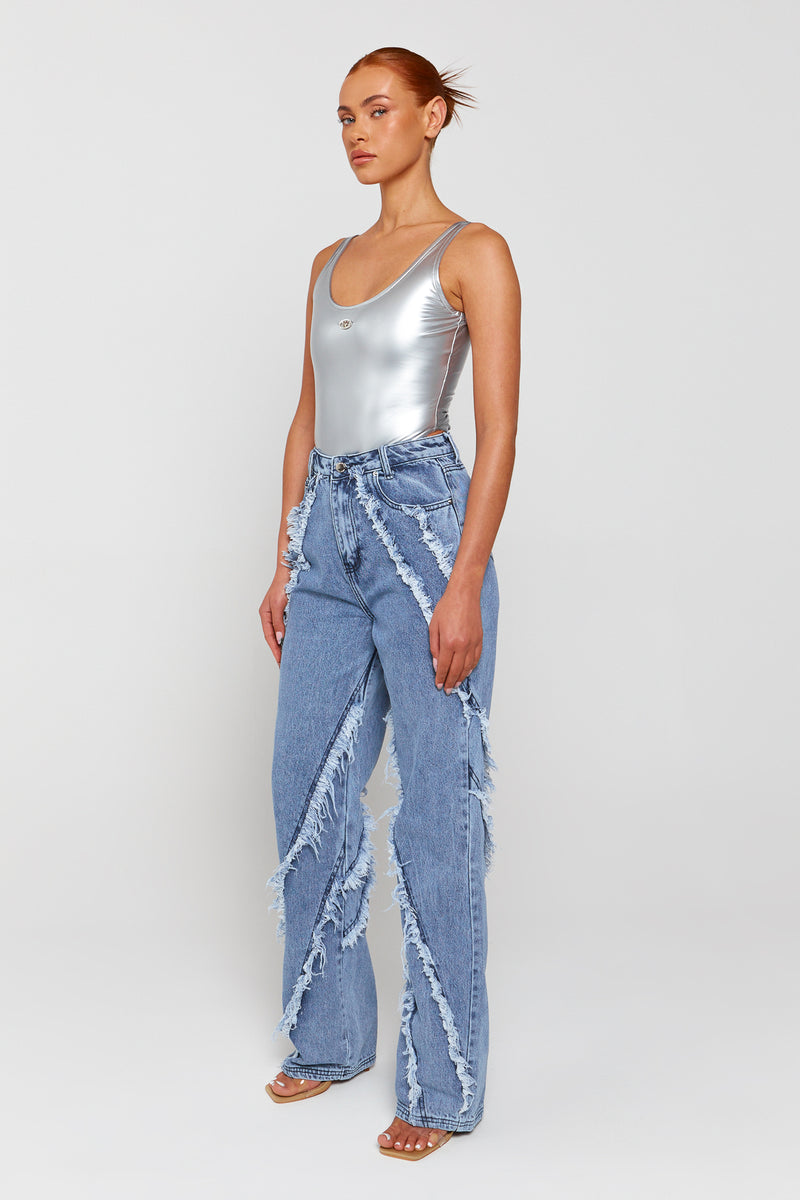 Blue Frayed Detail Denim Jeans