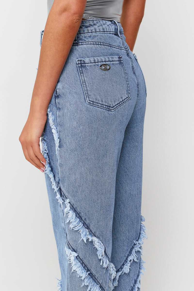 Blue Frayed Detail Denim Jeans