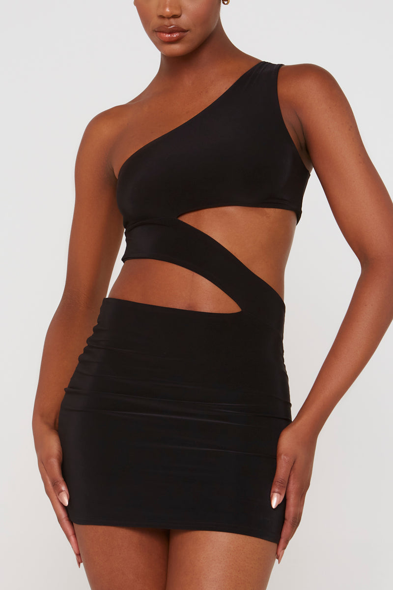 Black Asymmetric One Shoulder Dress