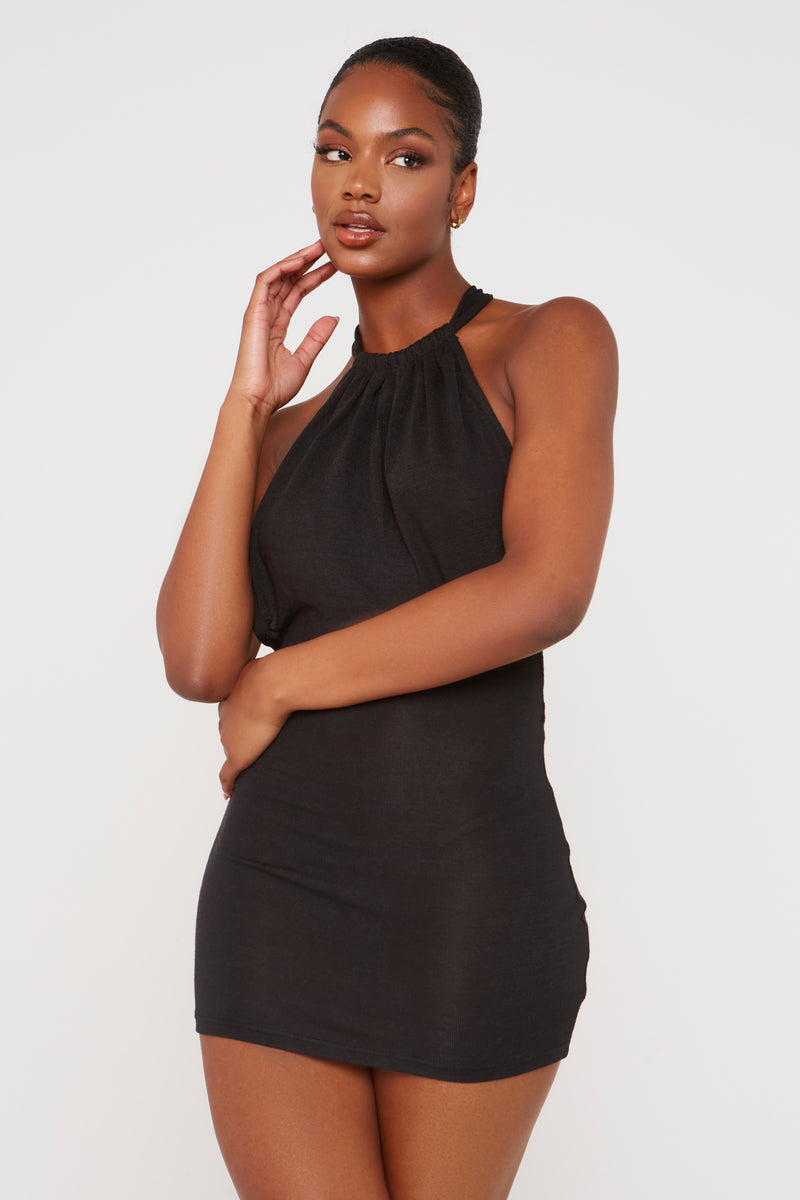 Black Backless Knitted Dress