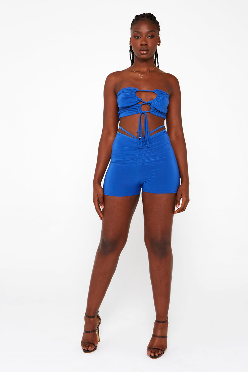 Electric Blue Slinky Cut-Out Top
