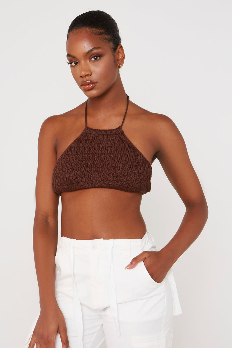 Brown Crochet Crop Top