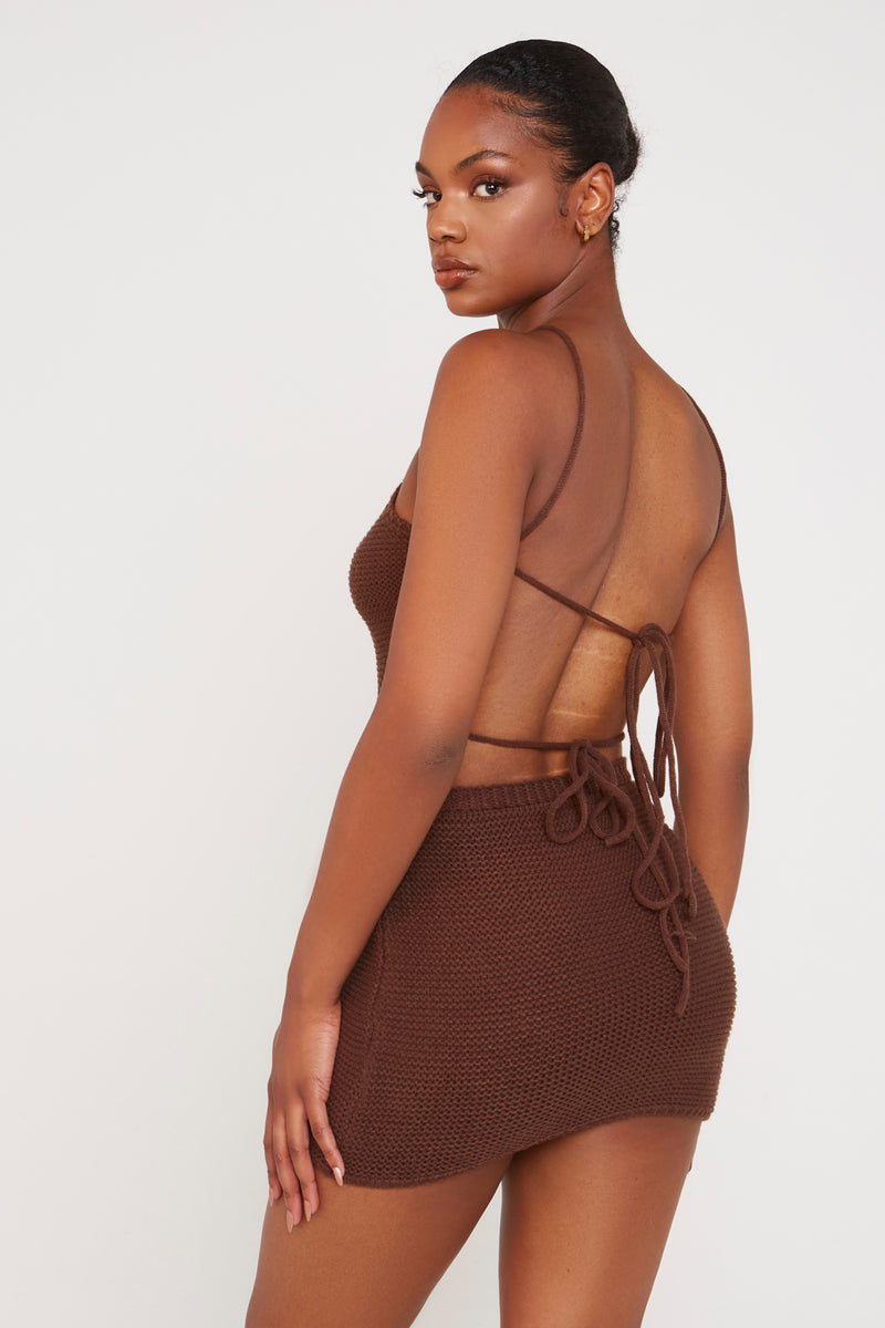 Brown Crochet Thong Detail Skirt