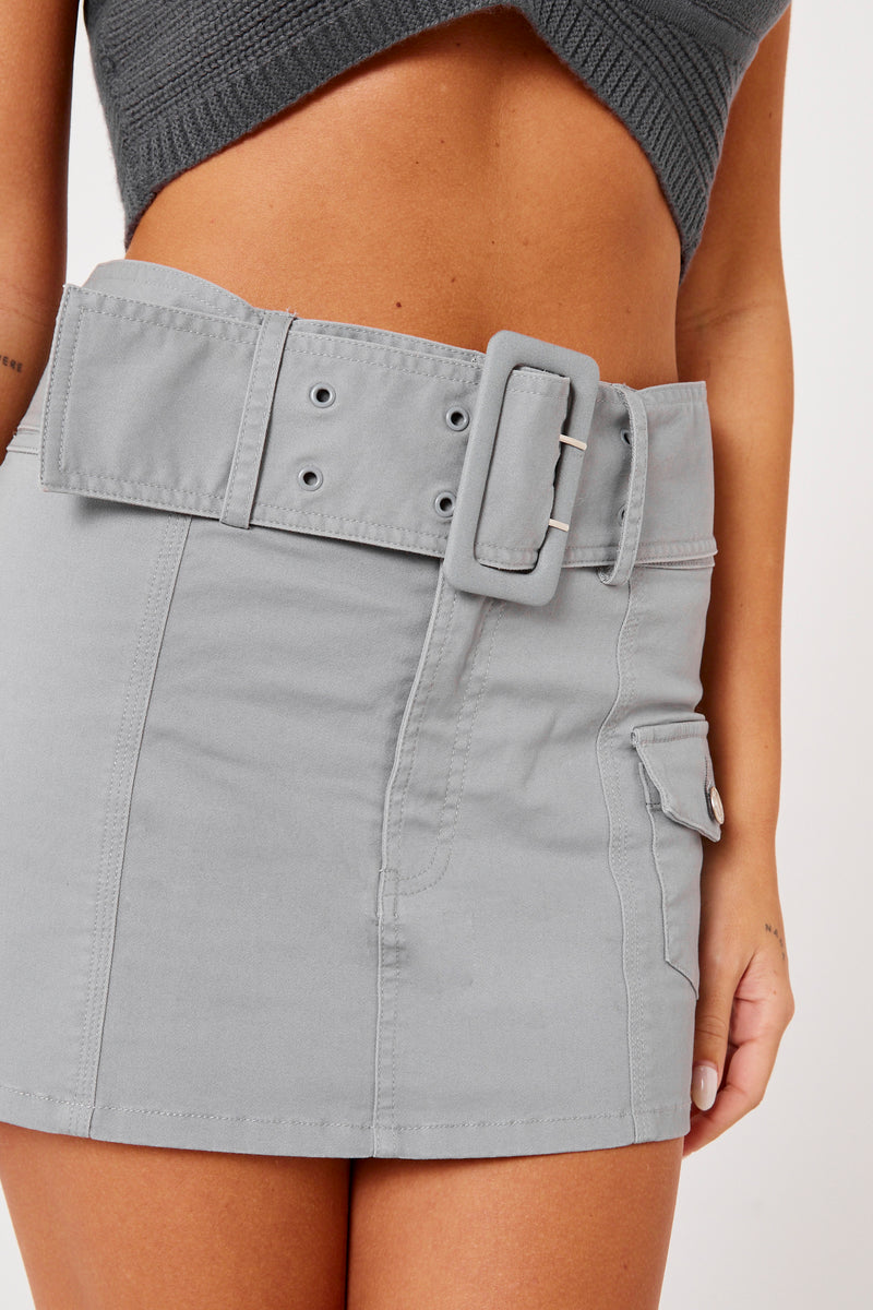 Charcoal Belted Cargo Mini Skirt