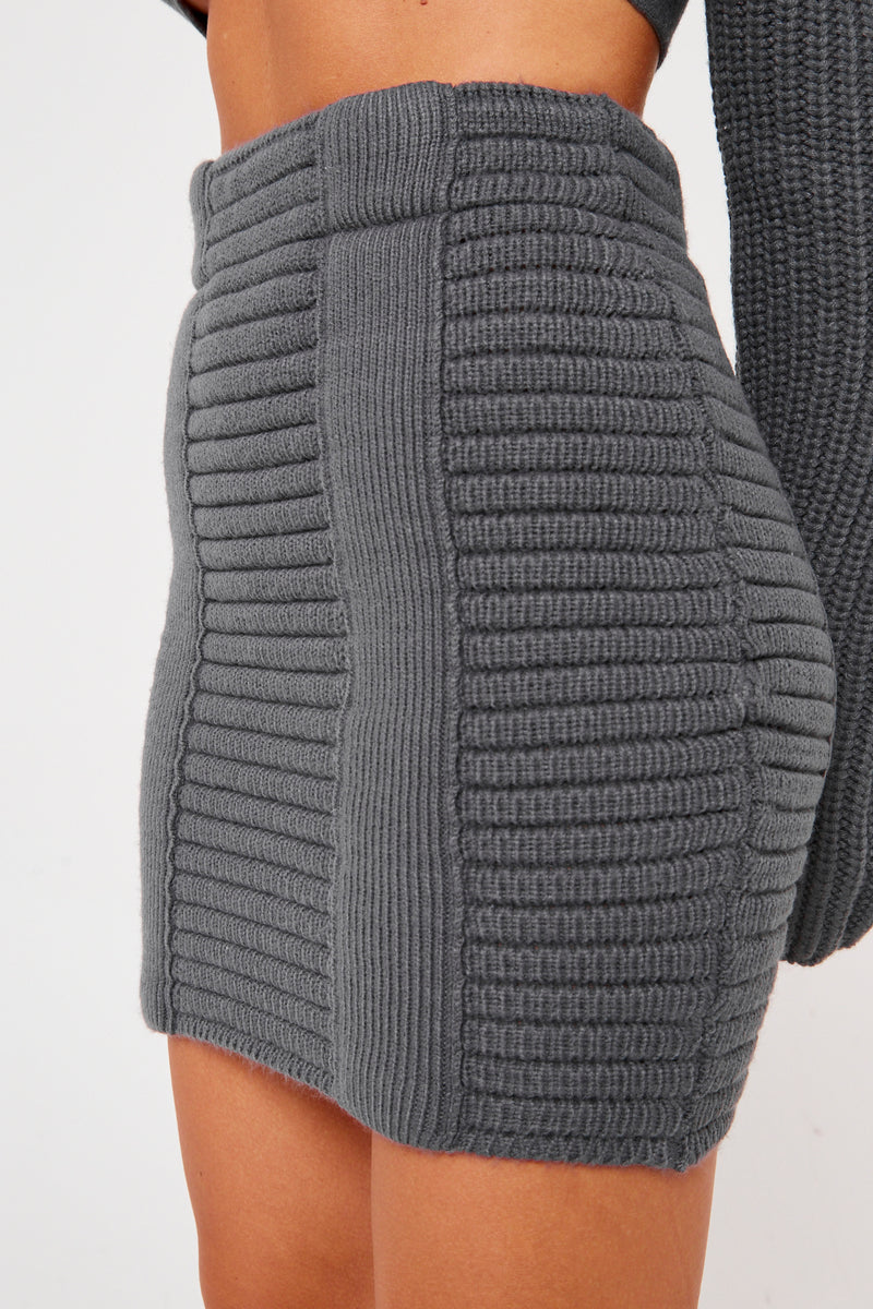 Charcoal Chunky Knit Mini Skirt