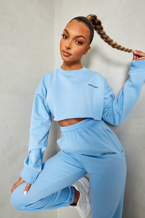 Blue "Luxe To Kill" Cropped Sweater