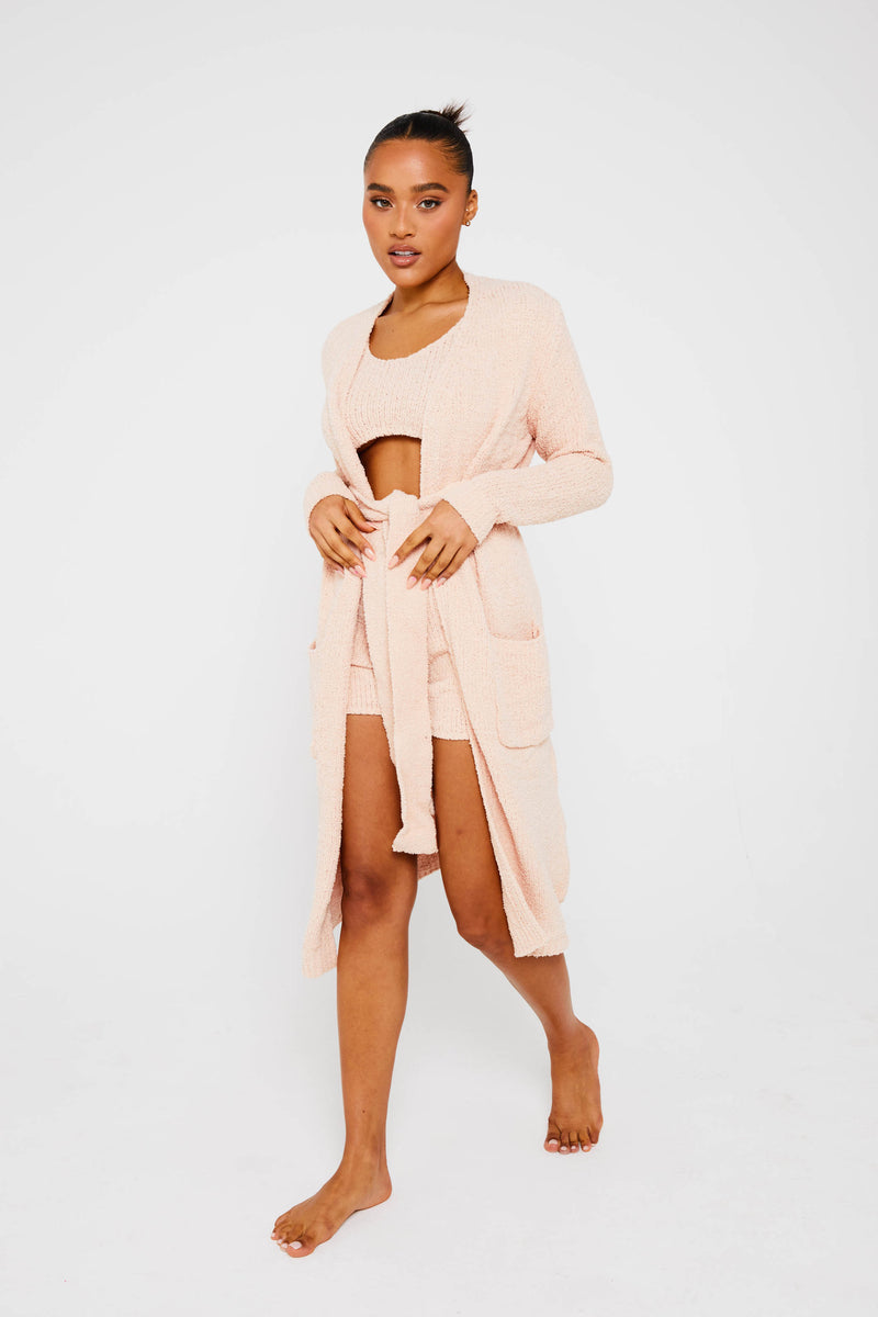 Pink Premium Soft Knit Belted Maxi Cardigan