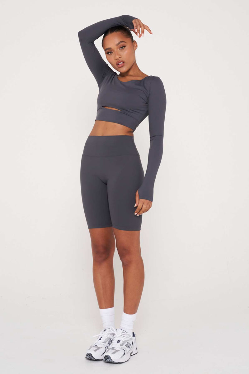 Slate Long Sleeve Cut-Out Front Top