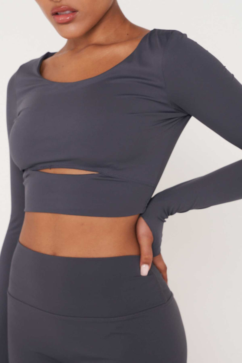 Slate Long Sleeve Cut-Out Front Top