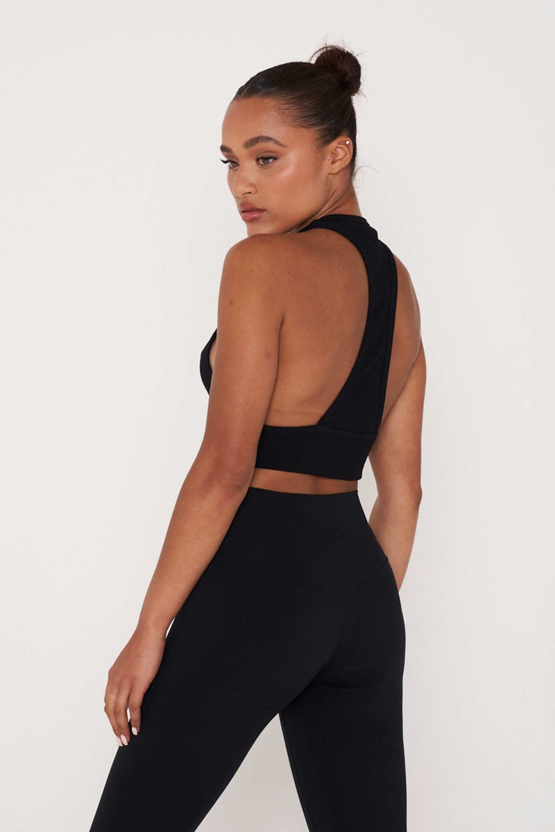 Black Ribbed Front Panel Racerback Top