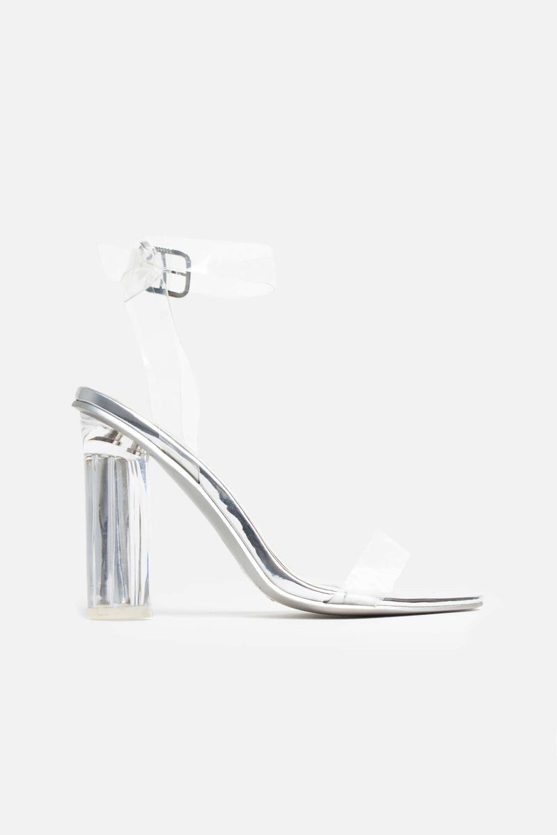 Aaliyah Silver Sandals with Clear Perspex Strap
