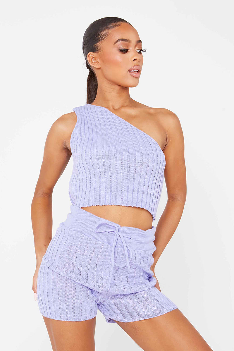 Lilac One Shoulder Knitted Lounge Set
