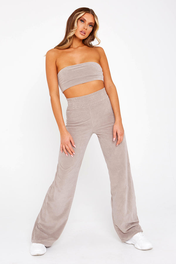 Taupe Velour Bandeau Top