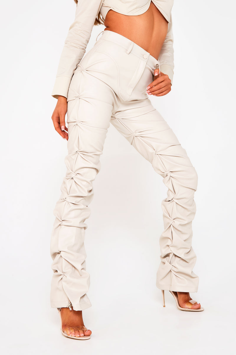 Stone Vegan Leather Ruched Pant