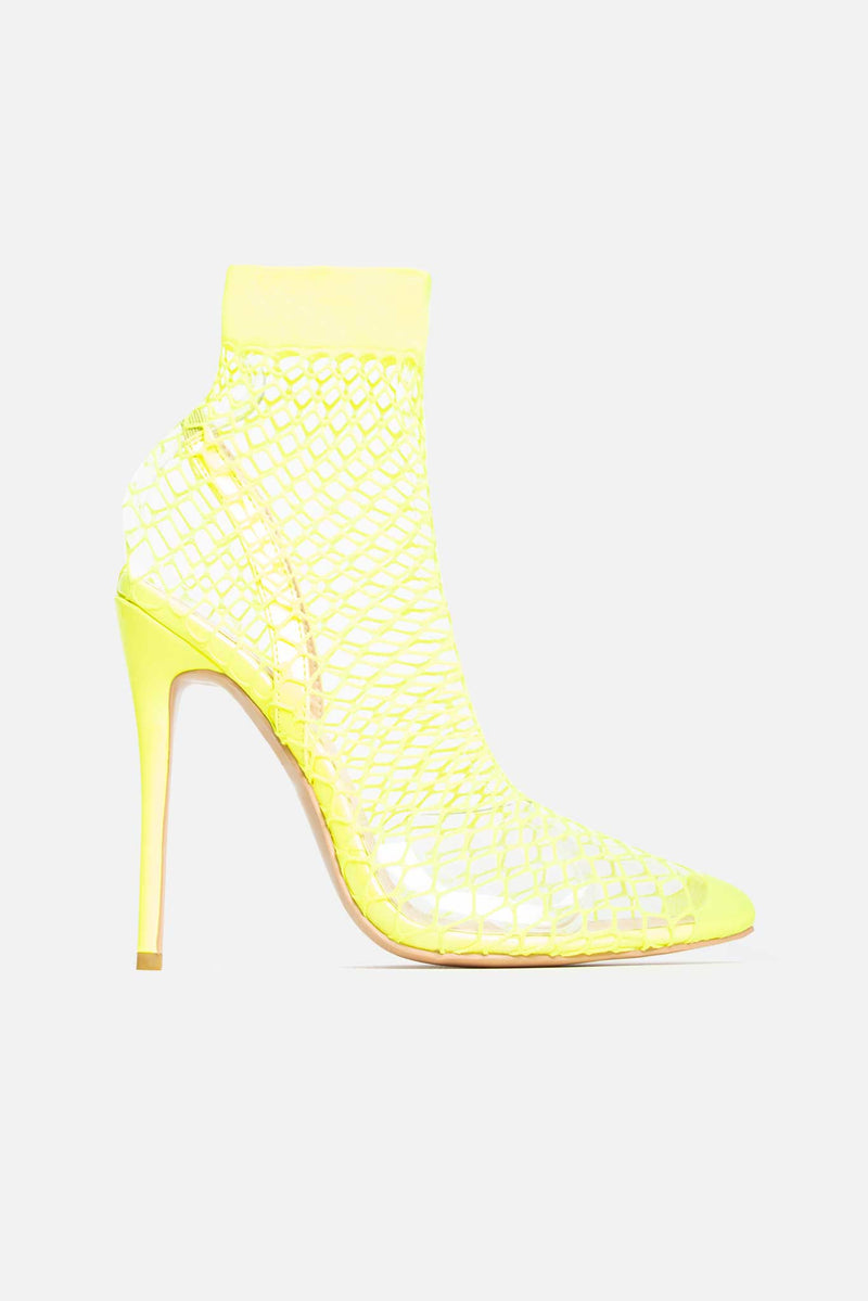 Koko Fishnet Heels in Neon Yellow Vegan Suede